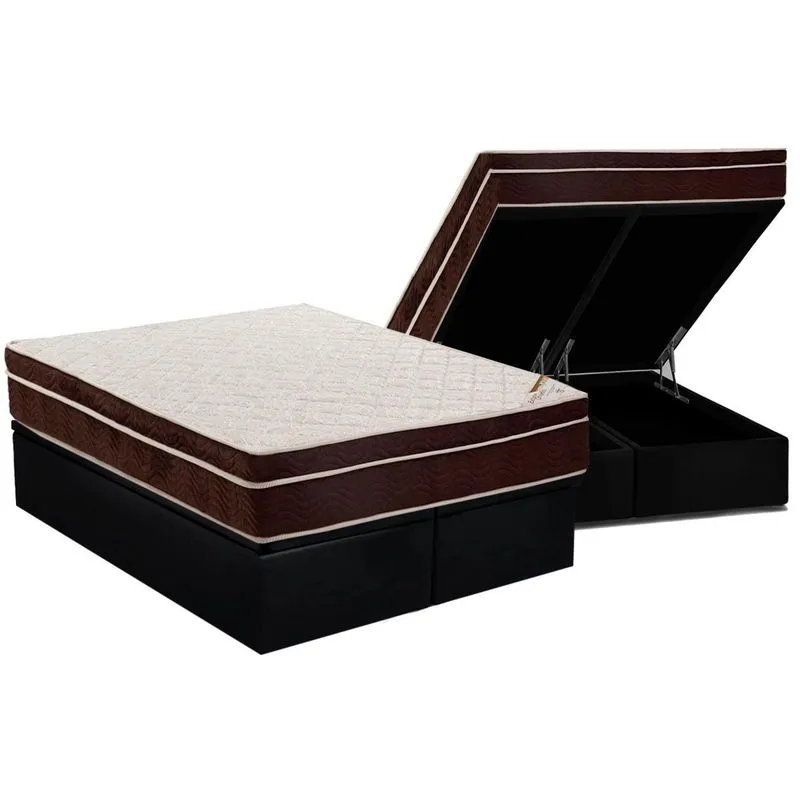 Cama Box Baú Queen: Colchão Ortopédico Ortobom Exclusive + Base CRC Suede Black (158x198)