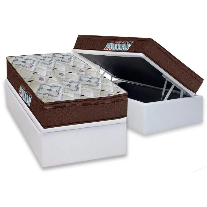 Cama Box Baú Solteiro: Colchão Anatômico Ortobom D45 ISO 150 Mega Firme + Base CRC Courano White (88x188)
