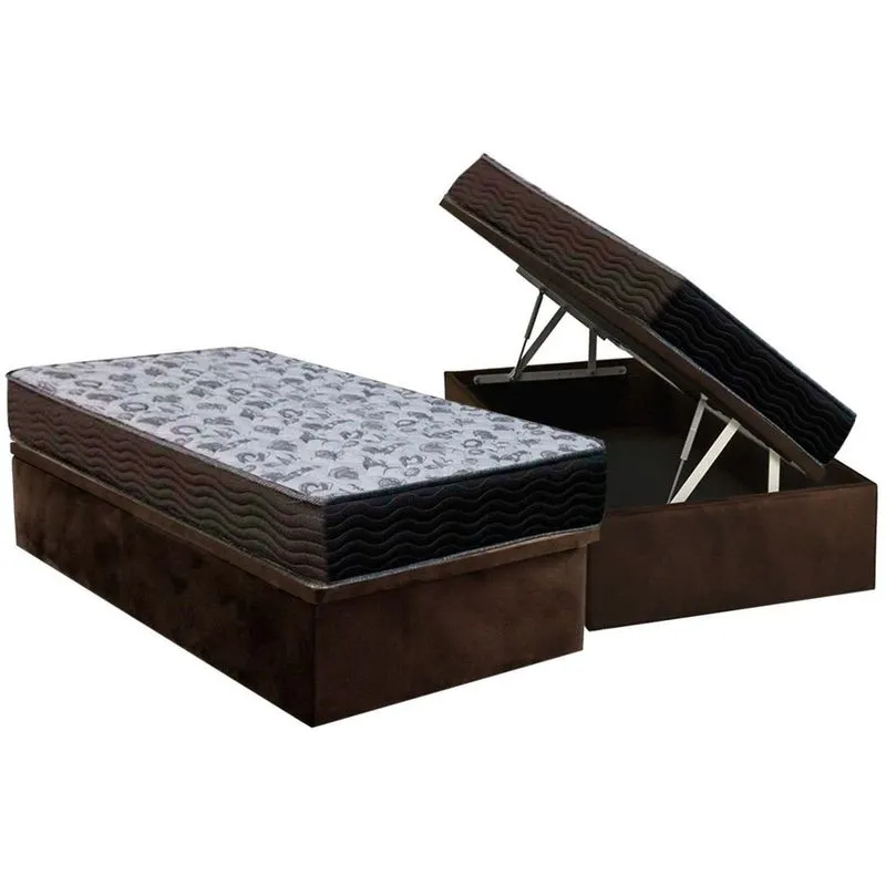 Cama Box Baú Solteiro: Colchão Ortopédico Ortobom D33 / ep iso 100 Ultra Firme + Base crc Suede Brown(88x188)