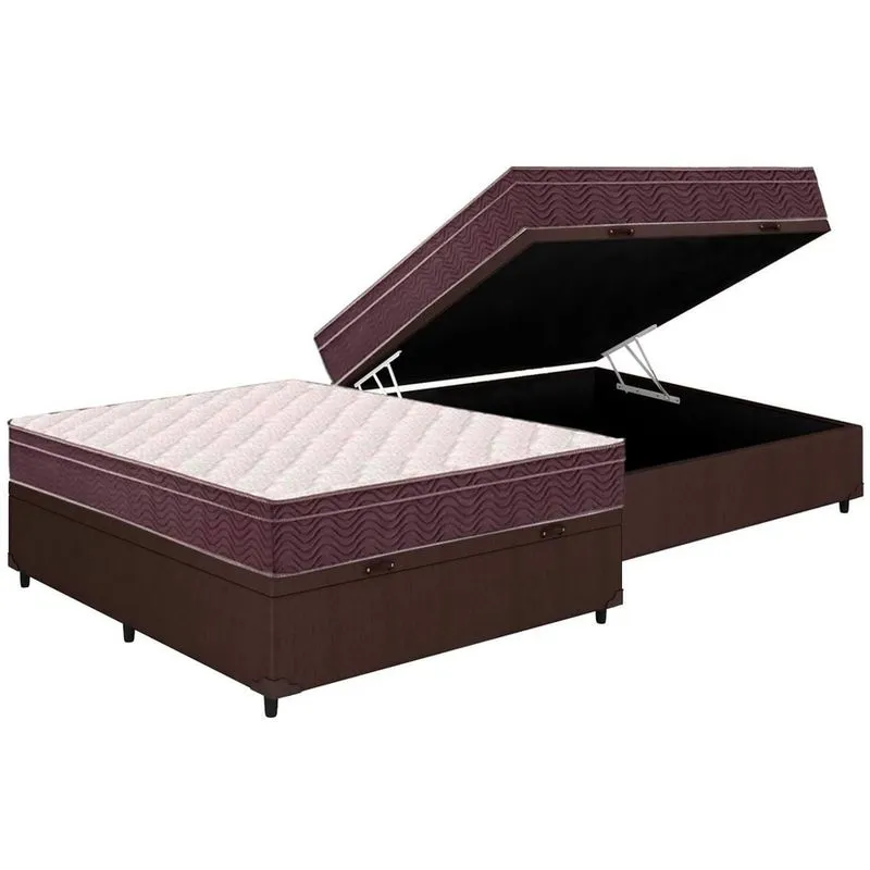 Cama Box Baú Casal: Colchão Ortopédico Ortobom D28 / ep Airtech 60 + Base crc Courano Brown(138x188x18)