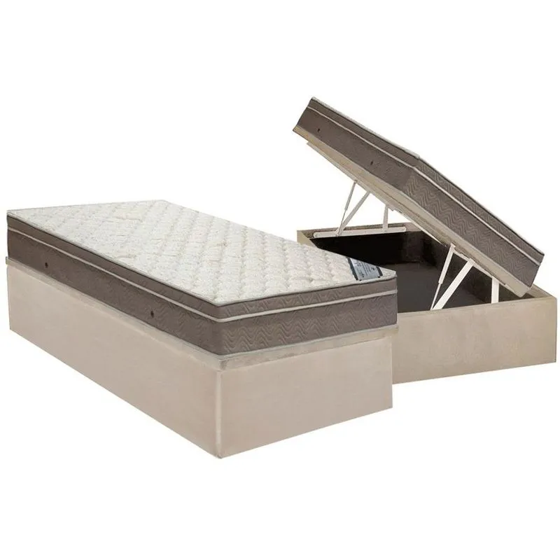 Cama Box Baú Solteiro: Colchão Molas Ortobom SuperPocket Light + Base CRC Suede Clean(88x188)