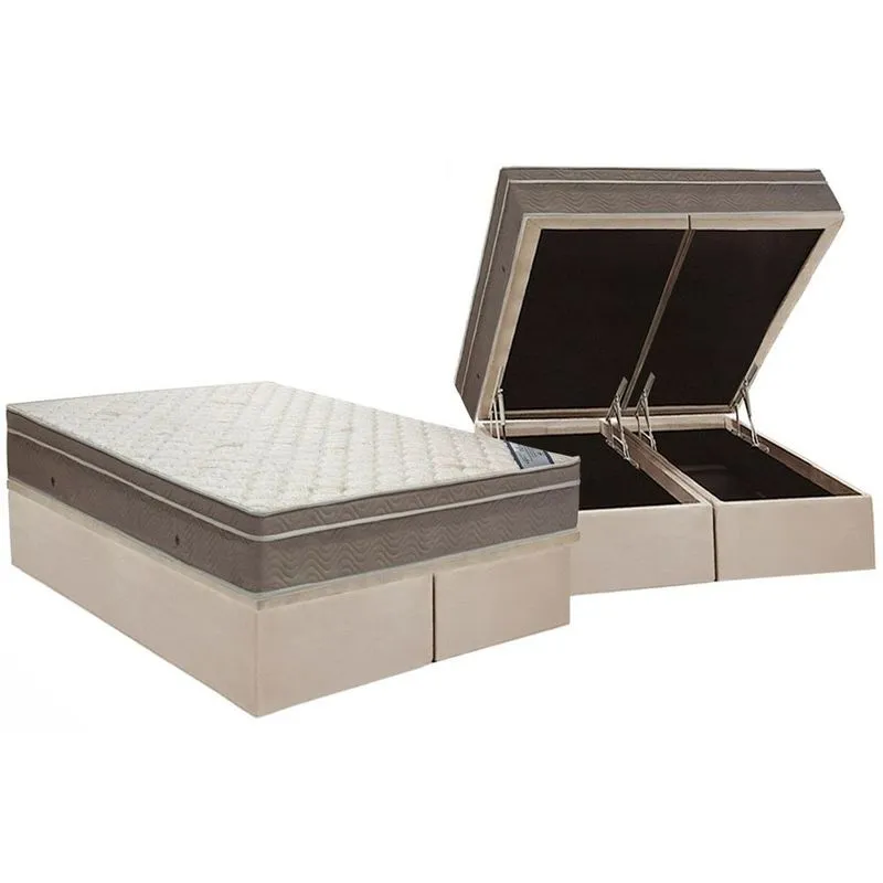 Cama Box Baú King: Colchão Molas Ortobom SuperPocket Light + Base CRC Courano Clean(186x198)