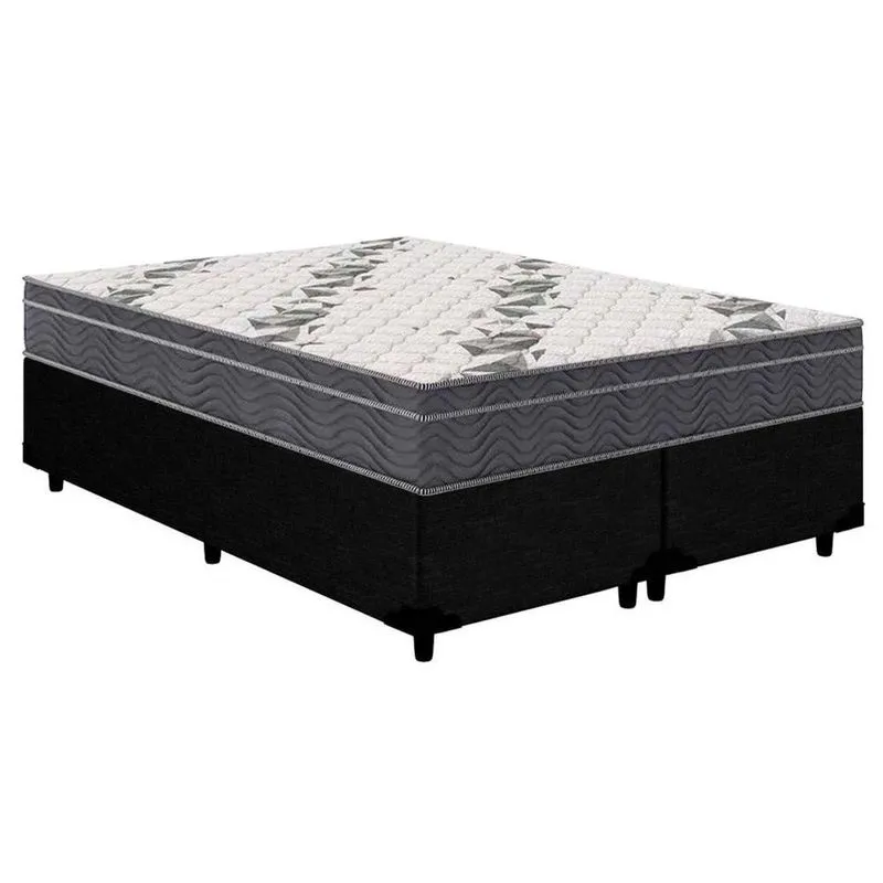 Cama Box Queen: Colchão Espuma Ortobom D33/EP Anatômico Airtech 100 + Base crc Courano Black(158x198)
