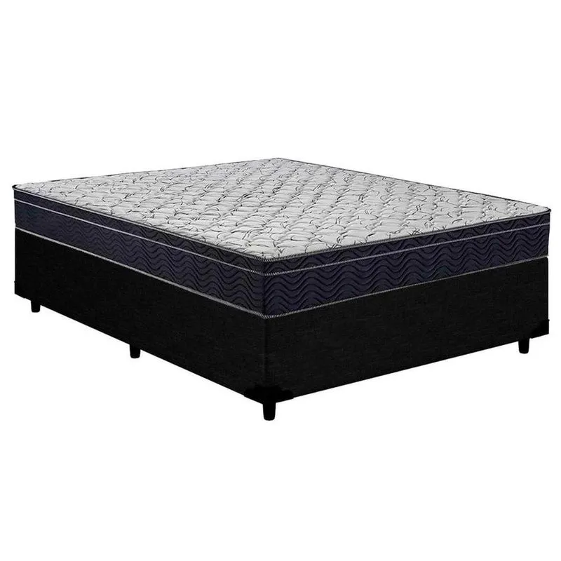 Cama Box Casal: Colchão Espuma Ortobom D45/EP Anatômico Airtech 150 Ortopilow + Base crc Courano Black(138x188)