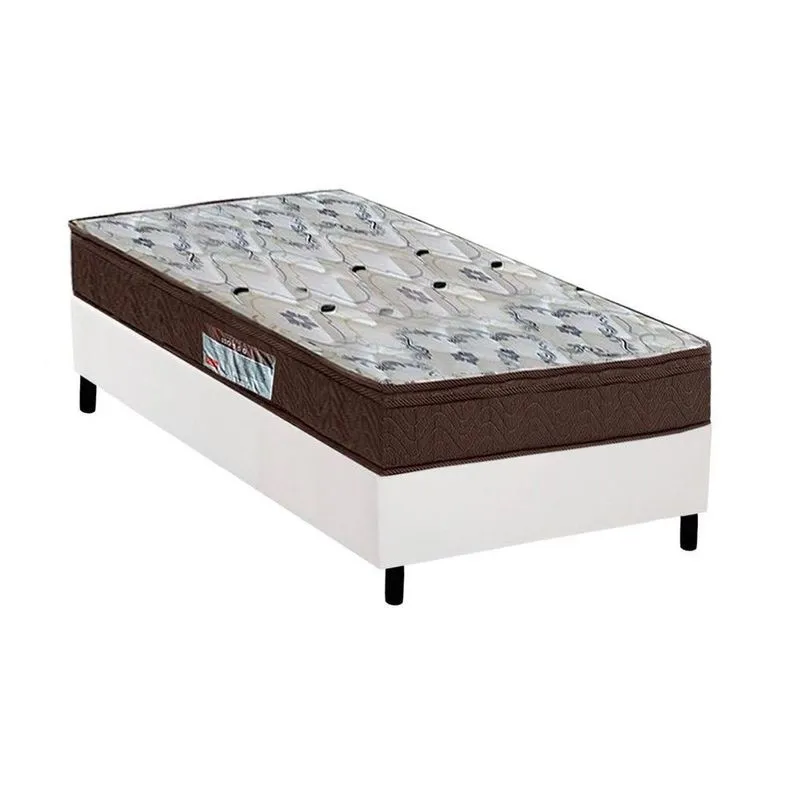 Cama Box Solteiro: Colchão Espuma Ortobom D45/EP Anatômico Fort Tech ISO 150 Mega Firme + Base CRC Suede White(88x188)