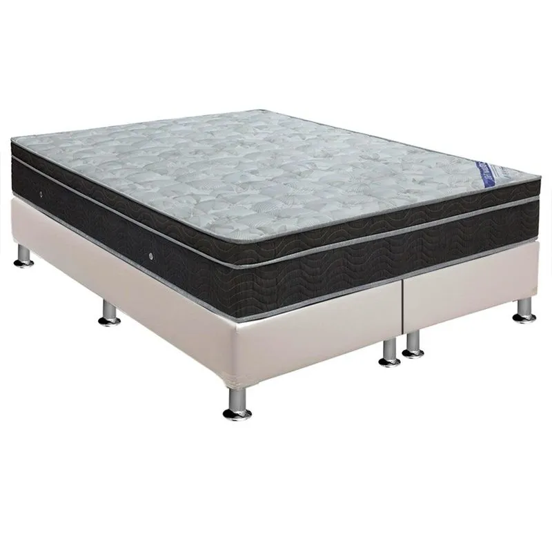 Cama Box Queen: Colchão Molas Ortobom Nanolastic Light Selado + Base CRC Courano White(158x198)