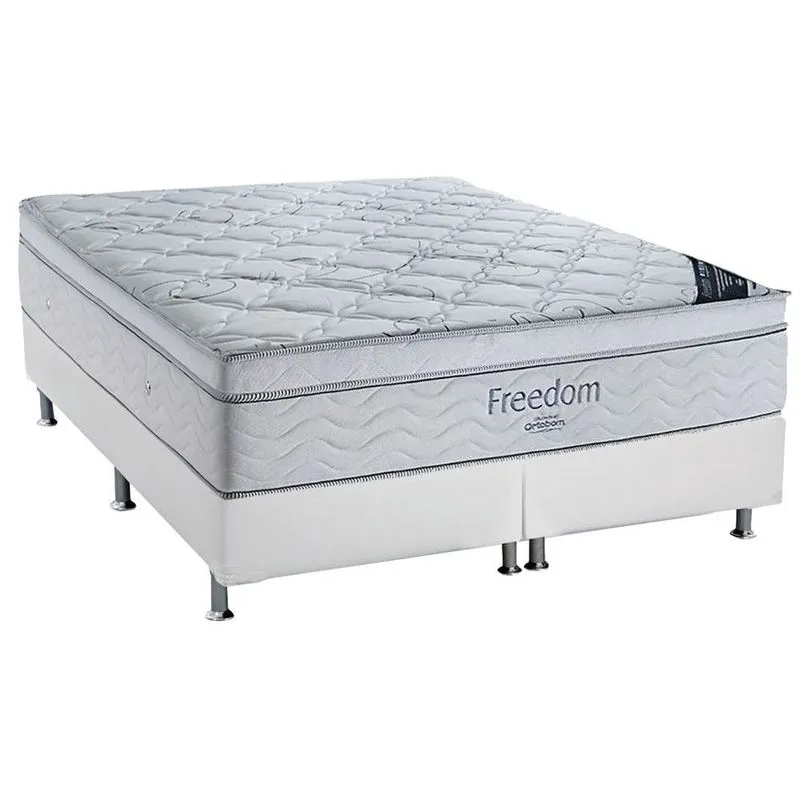 Cama Box Queen: Colchão Molas Ensacadas Ortobom SuperPocket Freedom Visco + Base crc Courano White(158x198)