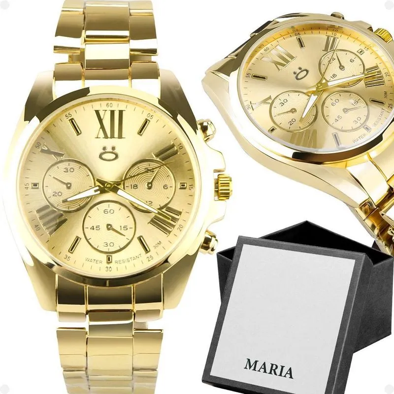 Relógio Feminino Banhado A Ourro + Caixa - - Orizom Maria