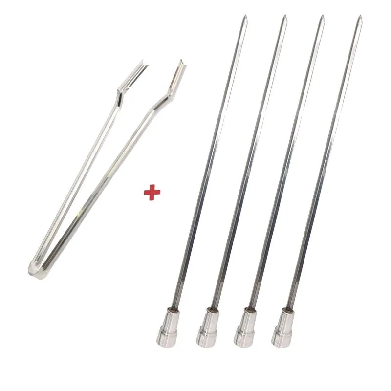 Pegador De Carnes Inox E 4x Espetinho 60cm Coração Churrasco