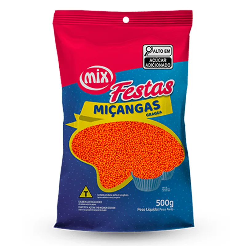 Confeito Miçanga Laranja 500g MIX