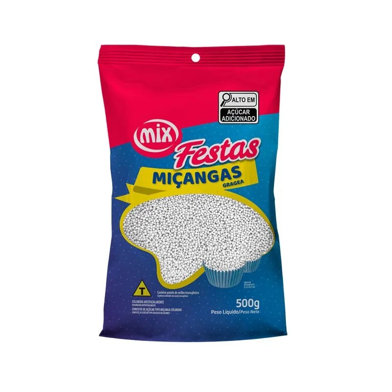 Confeito Crocante de Miçanga Branca 500g MIX