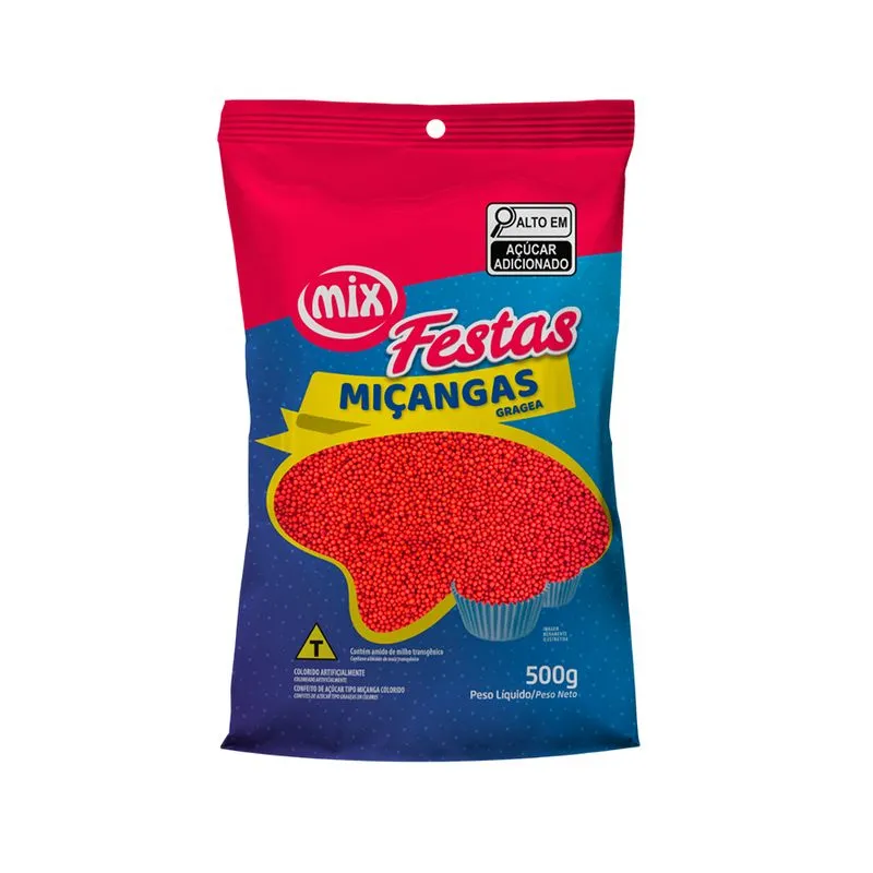 Confeito Crocante de Miçanga Vermelha 500g MIX