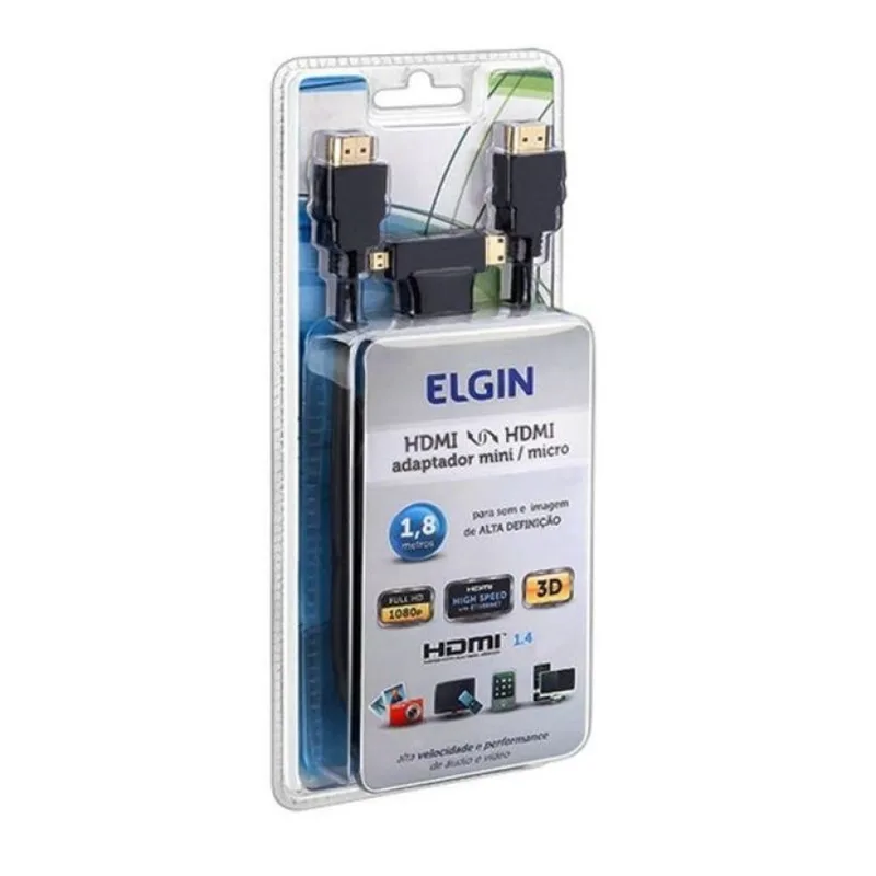 CABO HDMI x HDMI 1.4V 1,8m C/ ADAPTADOR MINI/MICRO 46RCHDMIADAP ELGIN - Elgin