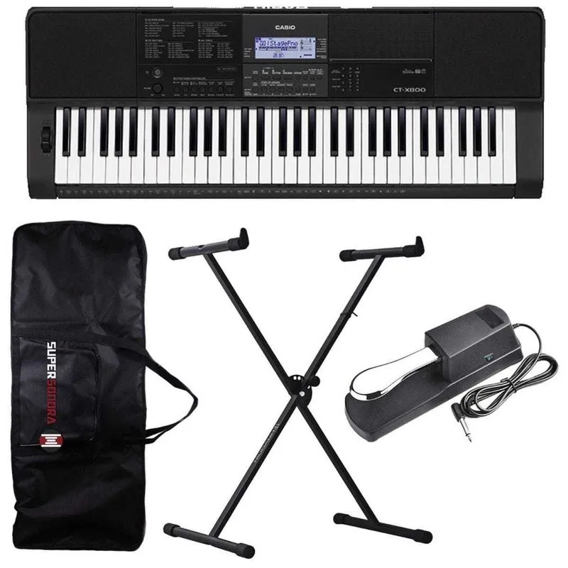 Kit Teclado Musical ct X800 casio 61 teclas midi/usb + Suporte X + Capa + Pedal + Fonte