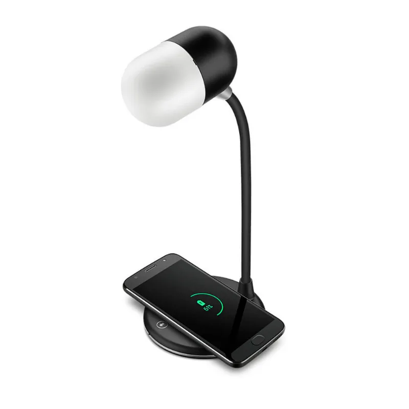 Luminária de Mesa Led Lumi Play - Carregamento por Indução Caixa de Som Bluetooth Preta