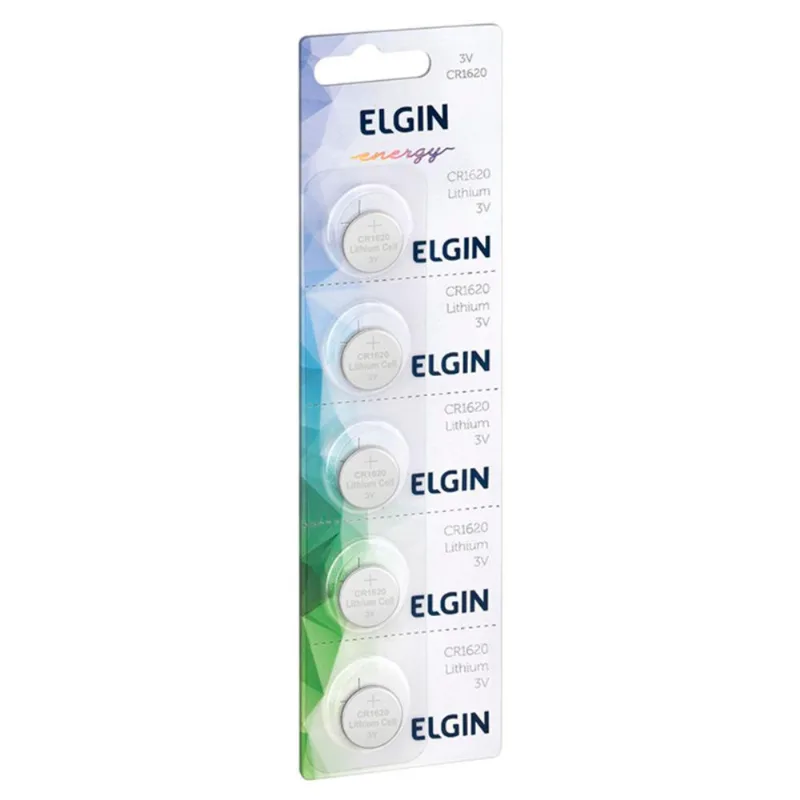 Bateria de Lítio CR1620 Elgin 82303 - Cartela com 5 unidades