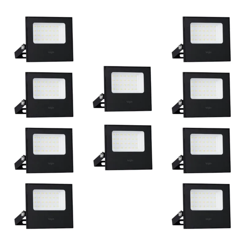 Kit 10 projetor LED elgin refletor 50W 6500K bivolt