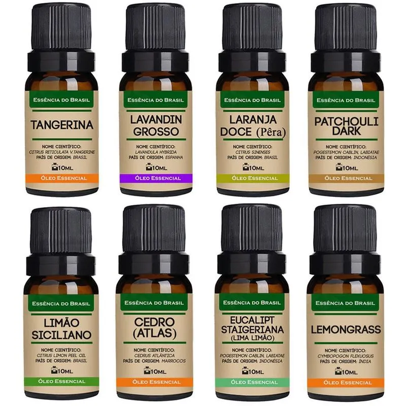 Kit 8 Óleos Essenciais 10Ml - Puro E Natural