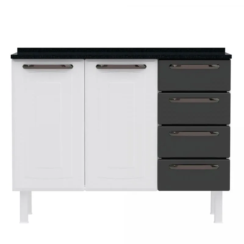 Balcão de Cozinha 2 Portas 4 Gavetas Colormaq Titanium Aço Branco