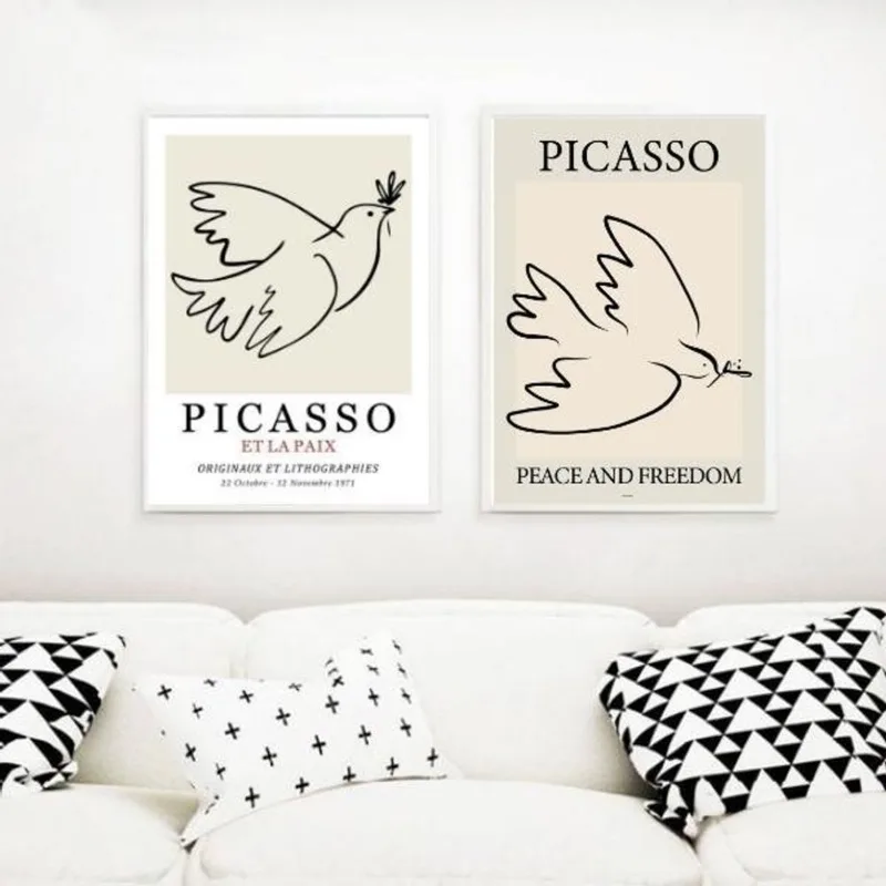 Kit 2 Quadros Arte Picasso Pomba Da Paz 45x34cm - Com Vidro