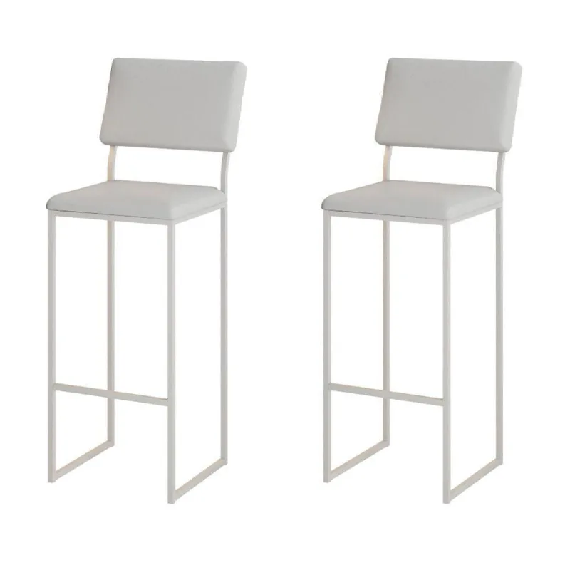 Kit 2 Banquetas Com Encosto Industrial E Moderna Nina Branco E Corino Branco
