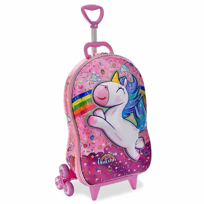 Mochila 3d De Rodinhas Infantil Unicornio Cute Sweet Rosa Maxtoy