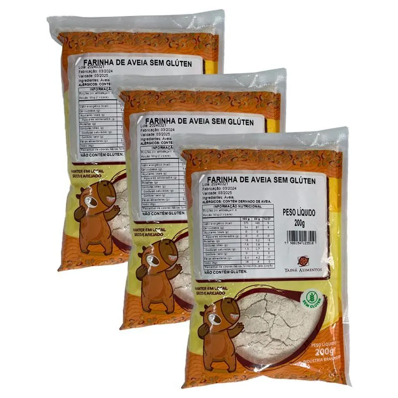 Kit 3x: Farinha De Aveia Sem Glúten Tainá Alimentos 200g