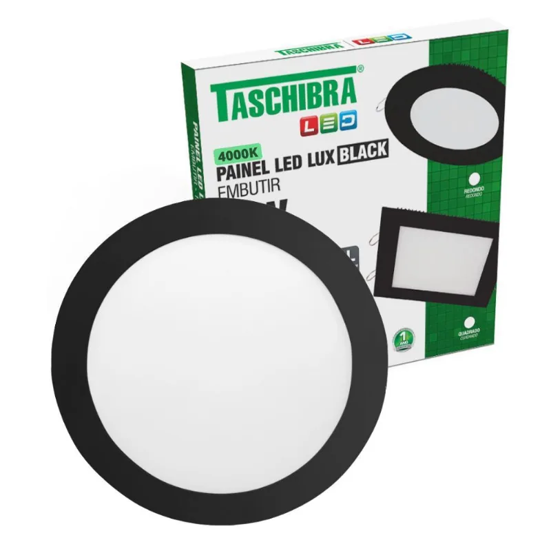 Painel De Led Redondo Embutir 24W Preto Bivolt 4000K - TASCHIBRA