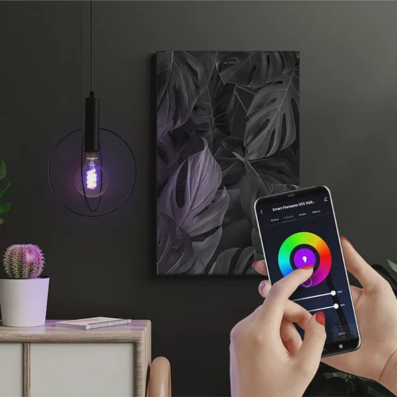 Lampada Smart Filamento Wi-fi LED 6W G95 rgb Taschibra