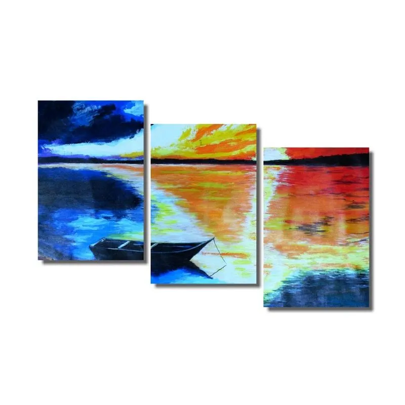 QuadroPainel Decorativo Barquinho ao Sol Crepuscular Amarelo