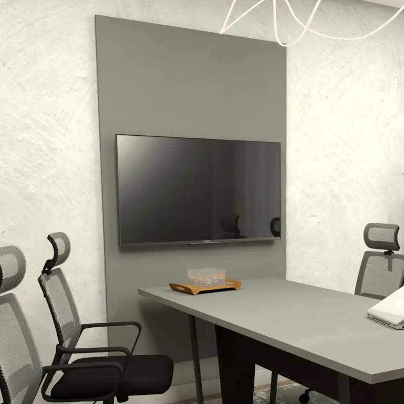 Painel para TV Sala de Reunião 195cm x 120cm 100% MDF Cinza Sagrado F5 Office