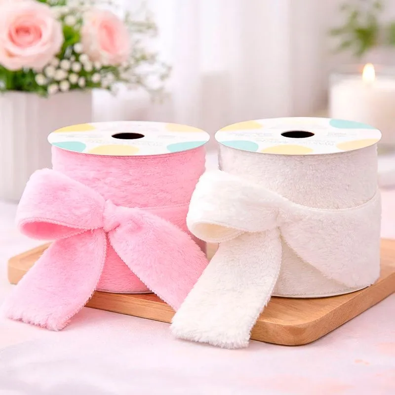 Fita Pelúciada Aramada Branco Rosa Páscoa 6,3cm 2,7m Kit 4pç