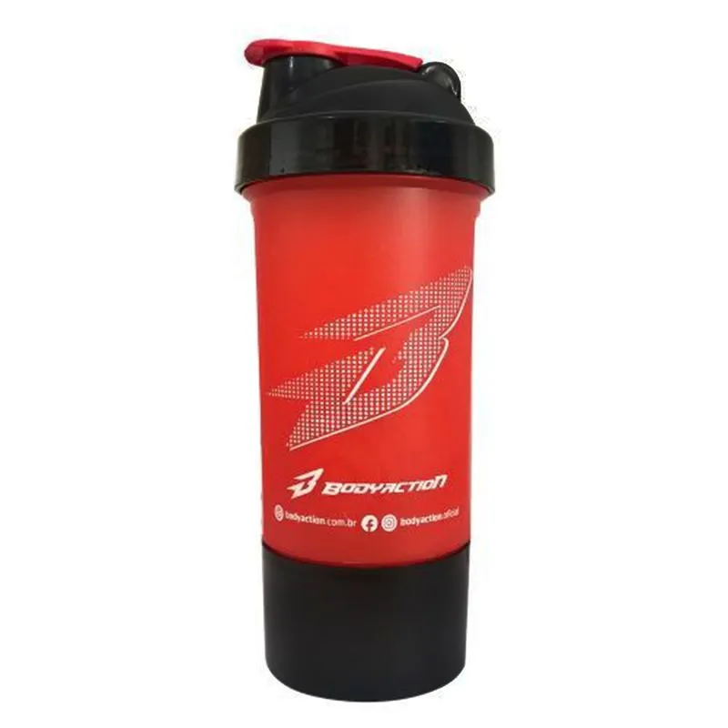 Coqueteleira 2 doses - Body Action - 600ml Vermelha/Preta