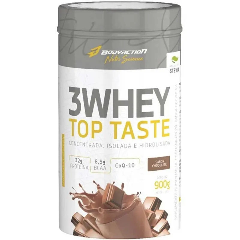 Whey Protein 3W Top Taste 32g Proteína 900g Body Action Morango