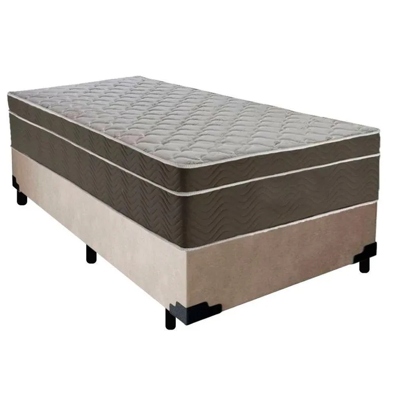 Cama Box Suede Solteiro + Colchão Sereneprime Molas Ensacadas 88x188x65 Bege