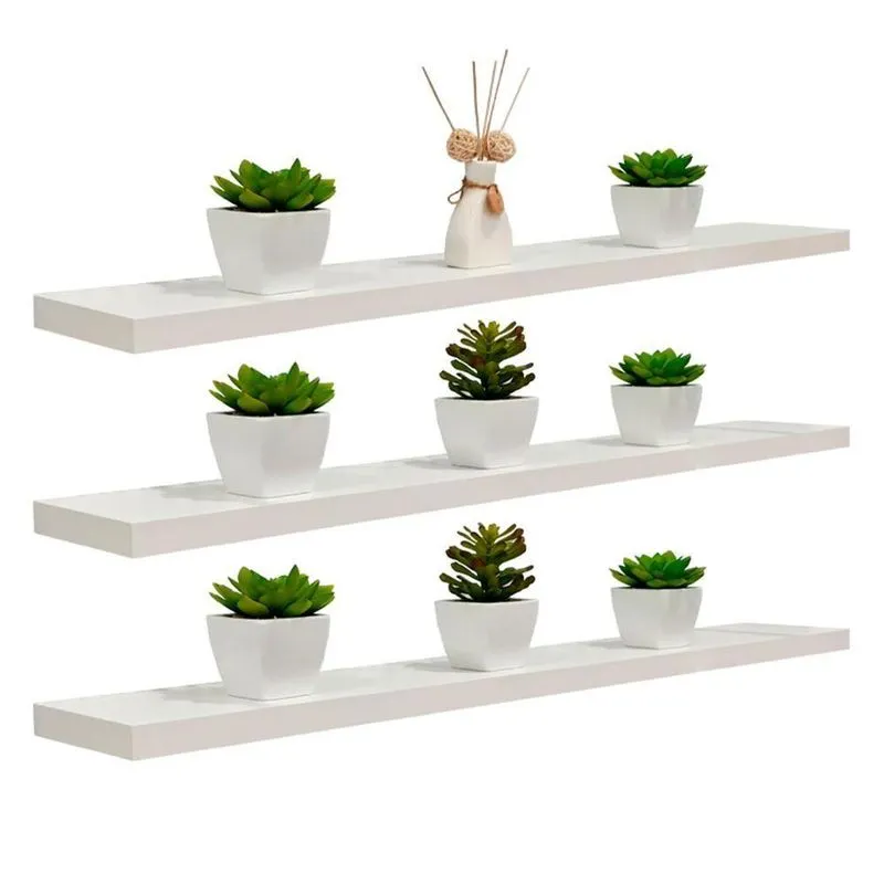 Kit Prateleira 90 X 20cm MDP Fixação Suporte Invisível Moderno Branco Mercado Das Prateleiras