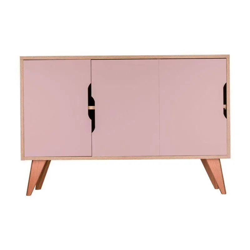 Aparador Murano Moderno 3 Portas MDP 115cm Carvalho Treviso e Rosa Claro Mercado das Prateleiras