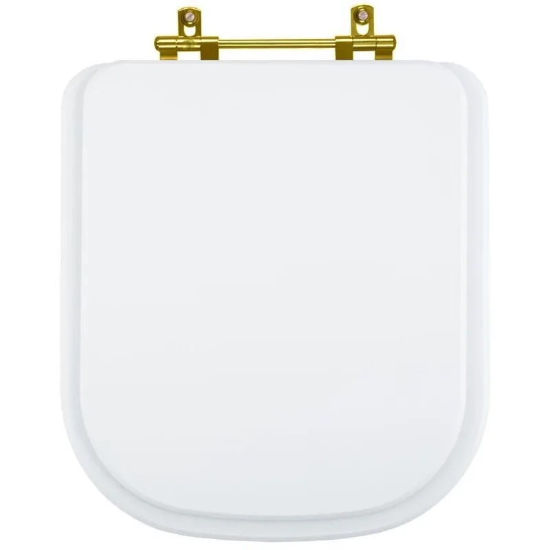 Tampa De Vaso Quadra Branco Para Bacia Deca Com Ferragem Dourada