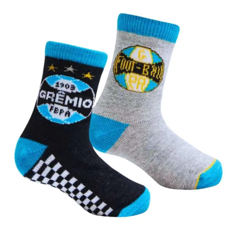 Kit 2 Pares de Meia Bebê Grêmio Preto e Cinza PP