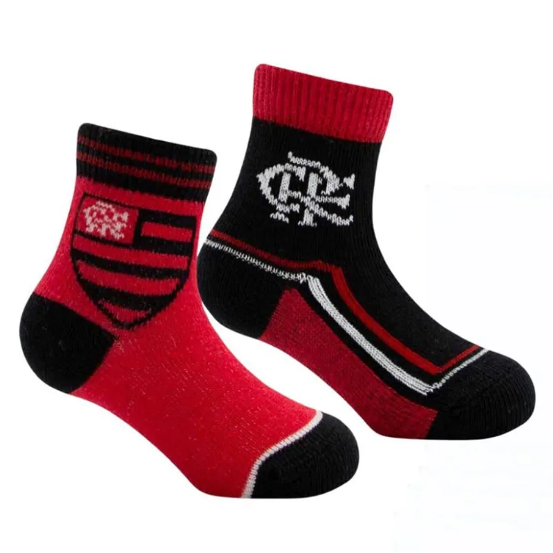 Kit 2 Pares de Meia Flamengo Bebê Preto e Vermelho RN