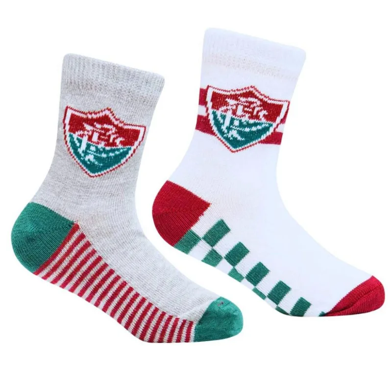 Kit 2 Pares de Meia Bebê Fluminense Cinza e Branco Oficial P