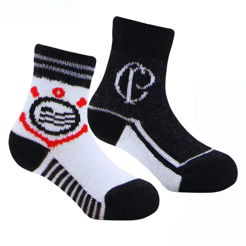 Kit 2 Pares de Meia Corinthians Bebê Branca e Preta RN