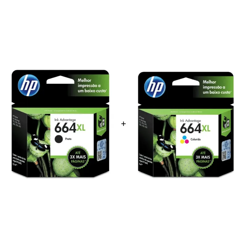 Cartucho Hp 664xl Kit Preto E Color F6v30ab F6v31ab 1115 2136 3636 3836 3635 4676