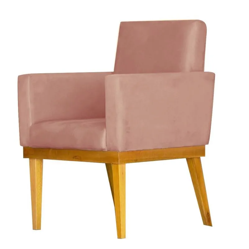 Poltrona Lilly Suede Decorativa Sala de Estar, base madeira, Decoração Pratikza