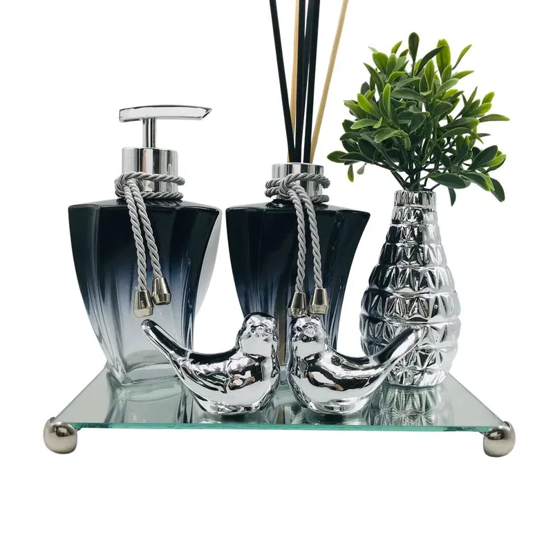 Kit Lavabo Luxo Com Difusor De Ambiente Bandeja Espelhada