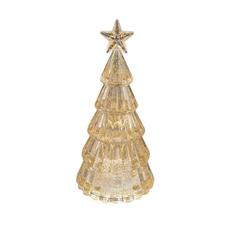 Mini Árvore De Natal Led Transparente Com Glitter Decoração Mesa Natalina Brilhante Luz Led Branco Quente