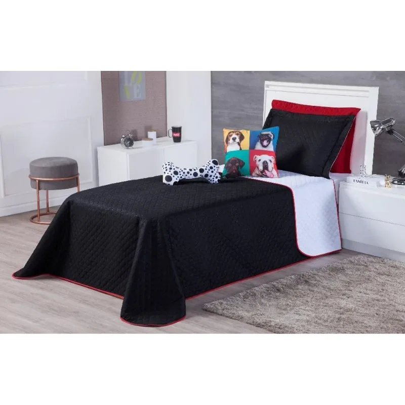 Cobre Leito Pet Solteiro 05 Peças Preto/Branco