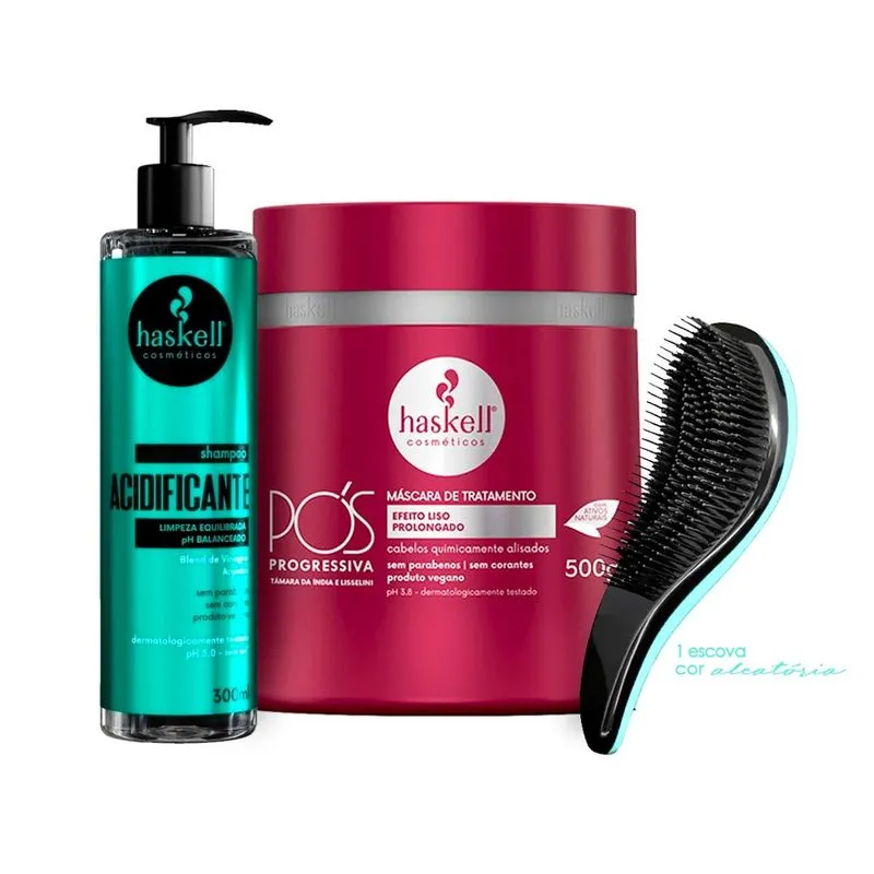 Shampoo Acidificante Haskell Máscara Progressiva 500g + Escova