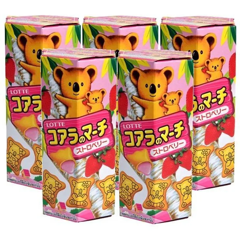 Kit 5 Biscoito Koala Com Recheio Morango Lotte 37g