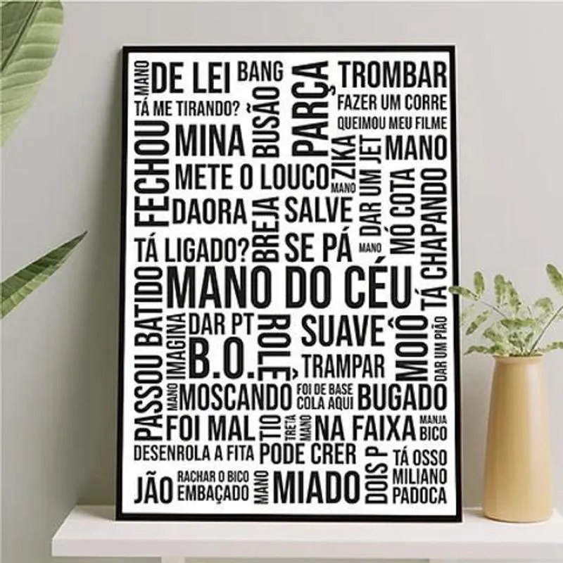 Quadro Gírias De São Paulo Branco E Preto 24X18Cm - Vidro
